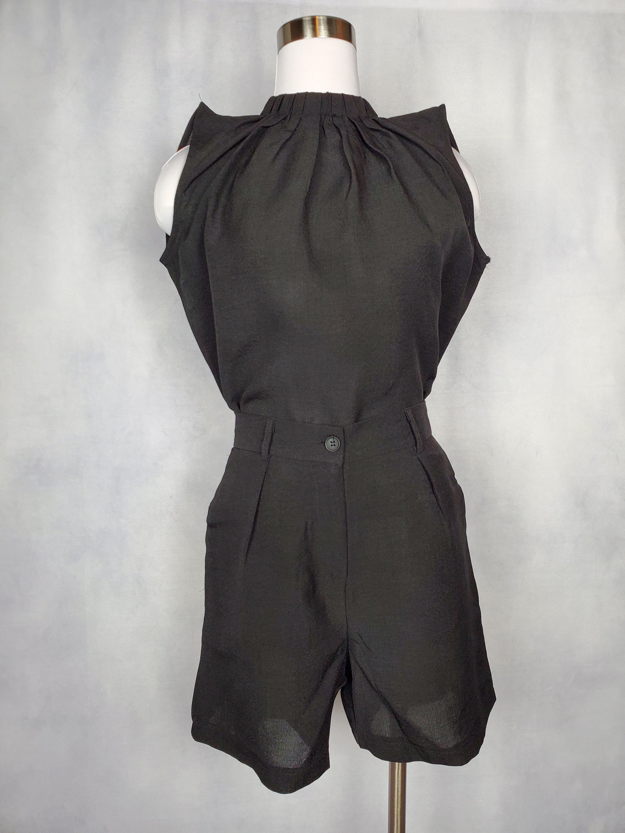 Henley Pleat Neck Top and Shorts Two-Piece Set