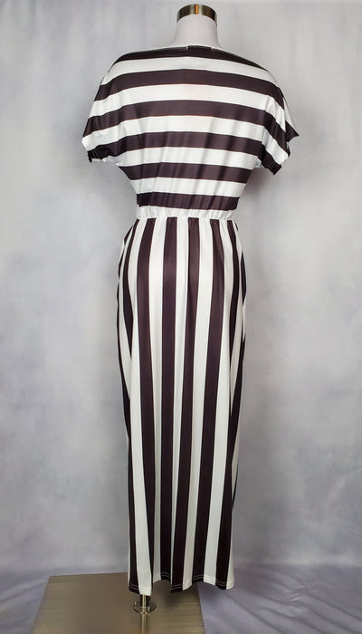 Mia Striped Front Ruched Detail Midi Dress