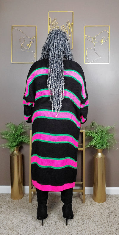 Pink Ivy Striped Maxi Cardigan